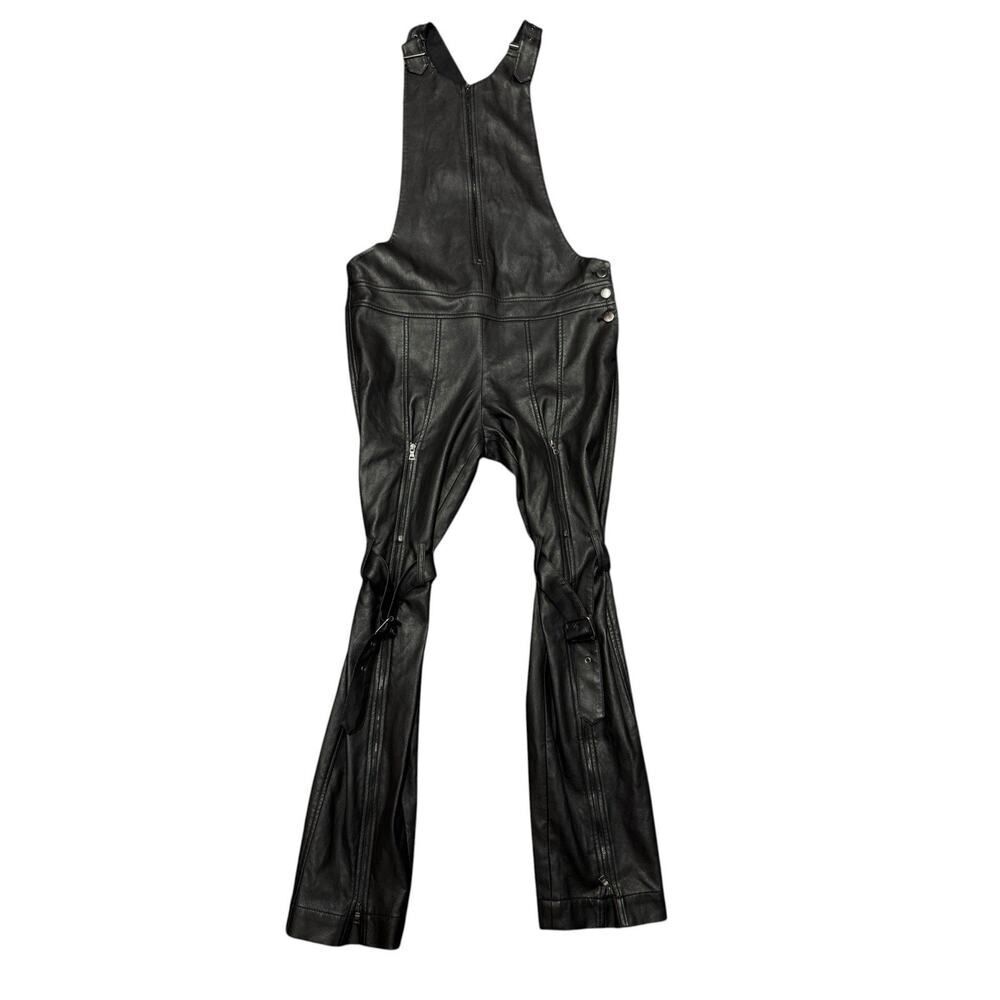 BCBGMAXAZRIA Runway Faux Leather Jumpsuit Black Moto Flare Medium - Picture 6 of 10